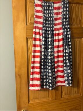 SHEIN Red, White & Blue Strapless Stars & Stripes Dress